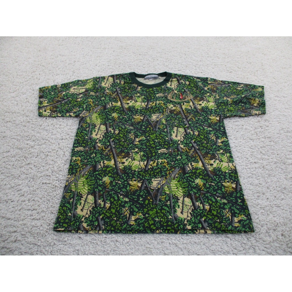 Vintage Grand Slam Gear Shirt Mens Large Green Camouflage Hunting Outdoor USA